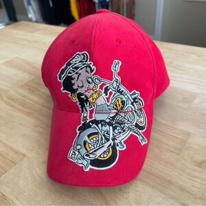 Vintage 2002 Betty Boop Embroidered Motorcycle Trucker Hat Strapback Ball Cap